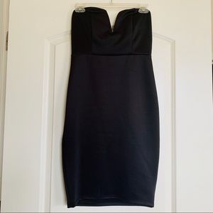 Strapless Little Black Midi Dress
